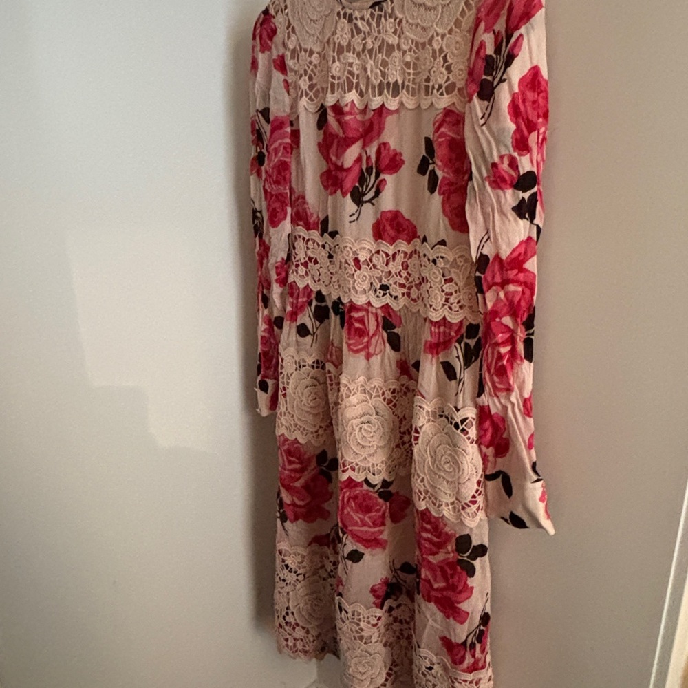 kate spade Long Sleeve Floral Lace Midi Dress - Pink & Cream - Picture 1 of 5